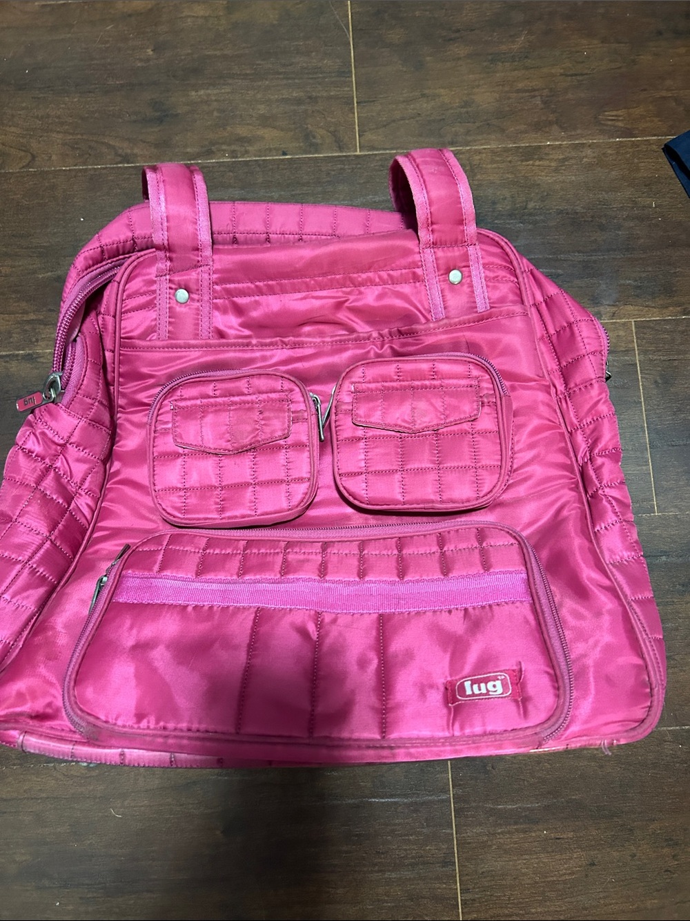 lug Hot Pink Quilted Nylon Tote with Front Pockets